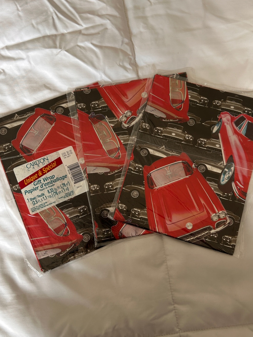 Vintage Carleton Card Red Classic Car Gift Wrap Sheets (3 Sheets) Fathers Day
